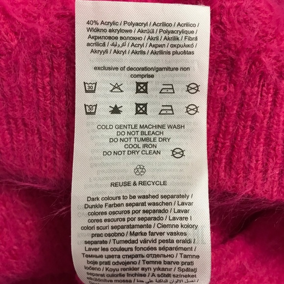 VERO MODA Fuzzy Chic Sweater Top Blouse XL Magenta Pink V-Neckline Long Sleeve - Picture 8 of 8